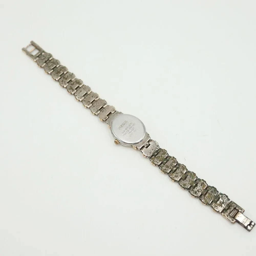 Vintage Pulsar Women Watch 19mm Oval Two Tone Stainless Steel Bracelet V700-X077
